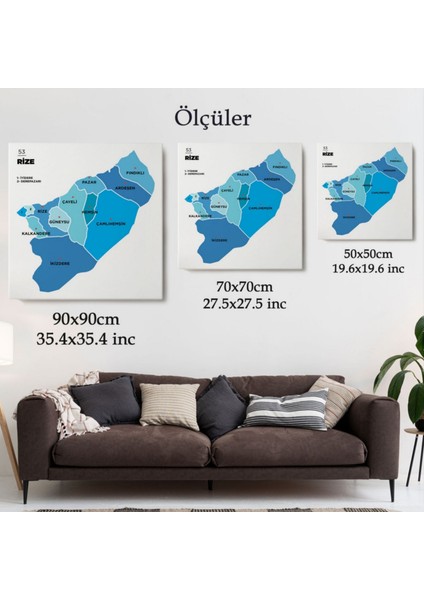 Il ve Ilçeler Haritası Rize, Modern Dekoratif Kanvas Tablo, Duvar Dekoru 1441 modelleri