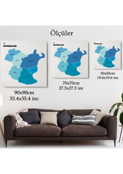 Il ve Ilçeler Haritası Gumüşhane, Modern Dekoratif Kanvas Tablo, Duvar Dekoru 1350 modelleri