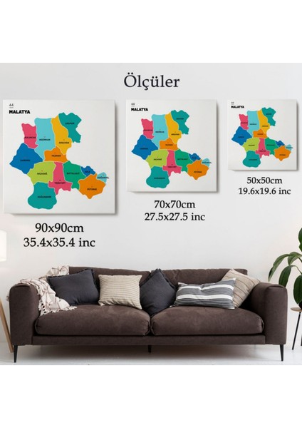 Il ve Ilçeler Haritası Malatya, Modern Dekoratif Kanvas Tablo, Duvar Dekoru 1409 modelleri