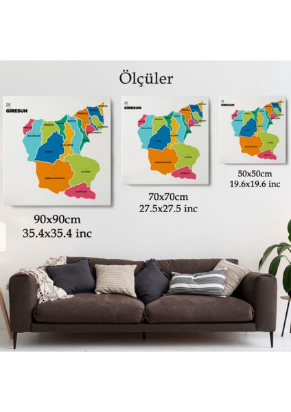 Il ve Ilçeler Haritası Giresun, Modern Dekoratif Kanvas Tablo, Duvar Dekoru 1345 modelleri