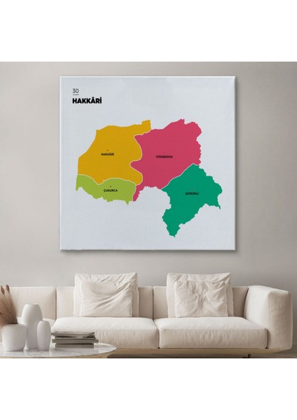 Il ve Ilçeler Haritası Hakkari, Modern Dekoratif Kanvas Tablo, Duvar Dekoru 1351 fiyatları