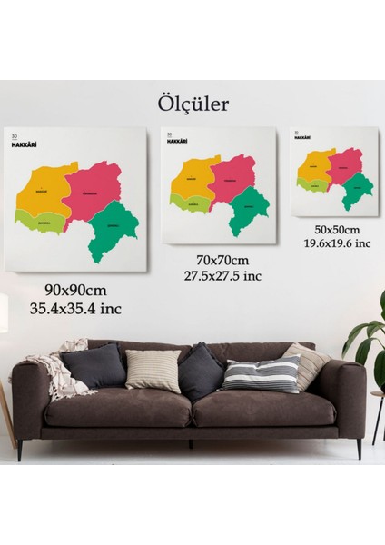 Il ve Ilçeler Haritası Hakkari, Modern Dekoratif Kanvas Tablo, Duvar Dekoru 1351 modelleri