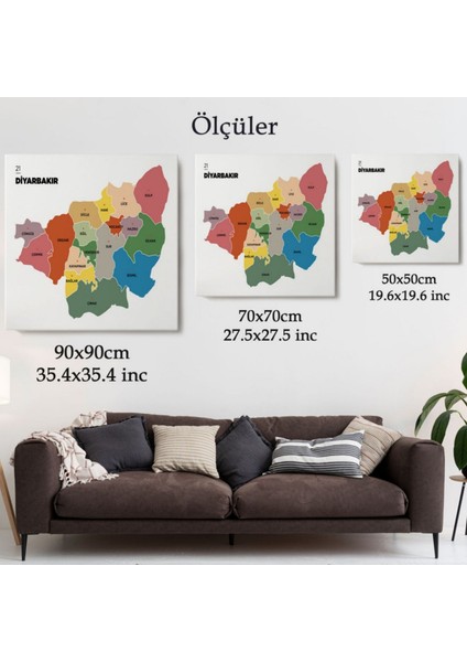 Il ve Ilçeler Haritası Diyarbakır, Modern Dekoratif Kanvas Tablo, Duvar Dekoru 1322 modelleri