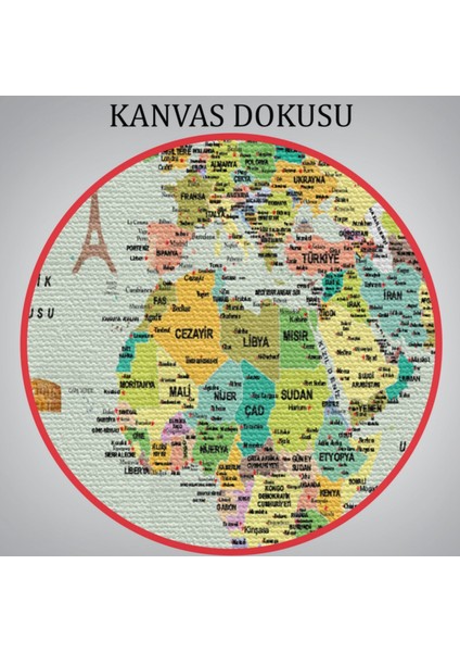 Ünlü Yerler ve Simgeleri Detaylı Türkçe Dünya Haritası Dekoratif Kanvas Tablo, Duvar Dekoru 1741