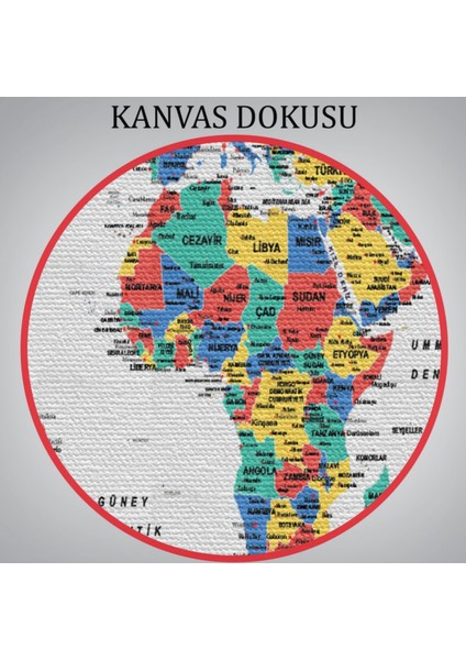Detaylı Ülke Bayraklı Öğretici Türkçe Dünya Haritası Dekoratif Kanvas Tablo, Duvar Dekoru 2795