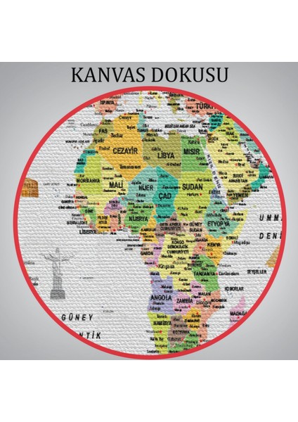 Detaylı Sembollü Bayraklı Türkçe Dünya Haritası Dekoratif Kanvas Tablo, Duvar Dekoru 2848