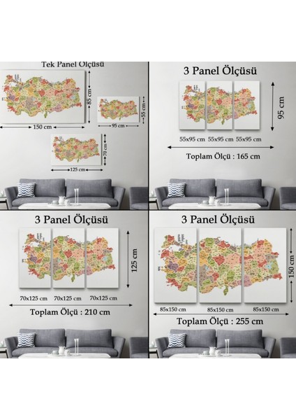 Eğitici Il ve Ilçe Detaylı Türkiye Haritası, Harita Dekoratif Kanvas Tablo, Duvar Dekoru 3045 fırsatları