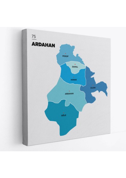 Il ve Ilçeler Haritası Ardahan, Modern Dekoratif Kanvas Tablo, Duvar Dekoru 1272