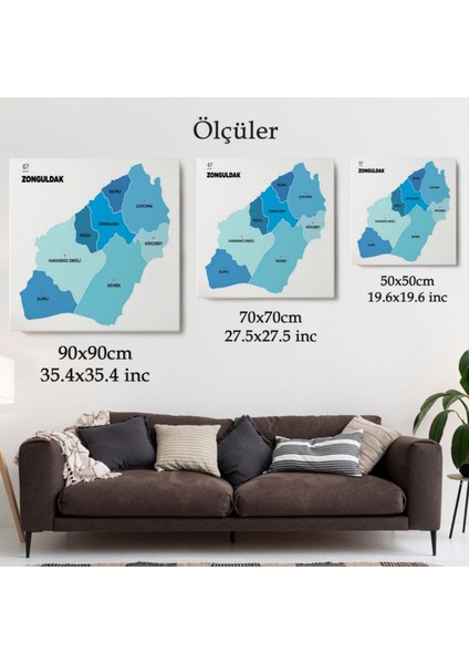 Il ve Ilçeler Haritası Zonguldak, Modern Dekoratif Kanvas Tablo, Duvar Dekoru 1489 modelleri