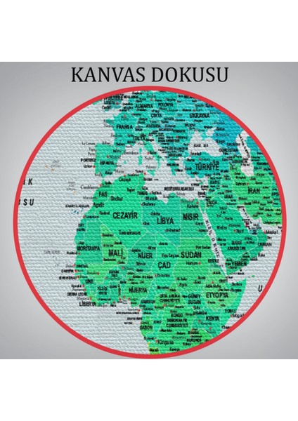 Renkli Zeminli Detaylı Türkçe Dünya Haritası, Harita Dekoratif Kanvas Tablo, Duvar Dekoru 1709