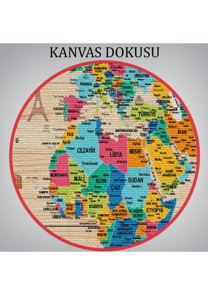 Ahşap Görünüm Sembollü Türkçe Dünya Haritası Dekoratif Kanvas Tablo, Duvar Dekoru 2939