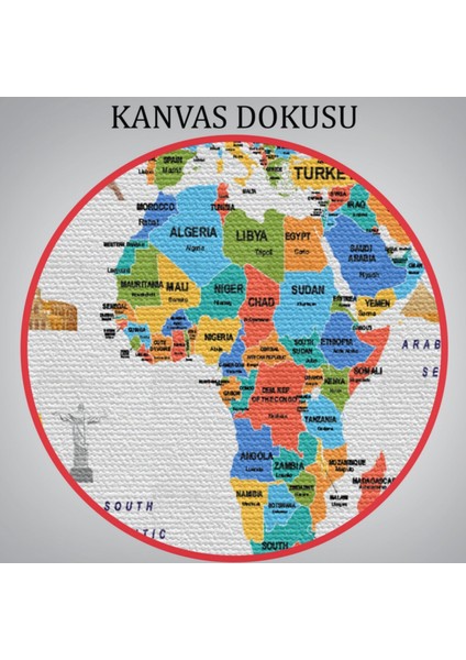 Ülke Başkentli ve Bayraklı Ingilizce Dünya Haritası Dekoratif Kanvas Tablo, Duvar Dekoru 1967