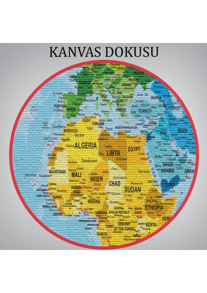Detaylı Okyanuslu Ingilizce Dünya Haritası, Harita Dekoratif Kanvas Tablo, Duvar Dekoru 2181