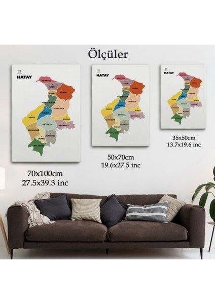 Il ve Ilçeler Haritası Hatay, Modern Dekoratif Kanvas Tablo, Duvar Dekoru 1355 modelleri