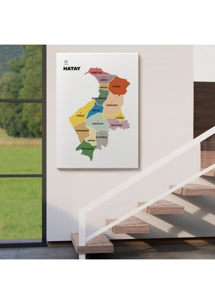 Il ve Ilçeler Haritası Hatay, Modern Dekoratif Kanvas Tablo, Duvar Dekoru 1355 fırsatları