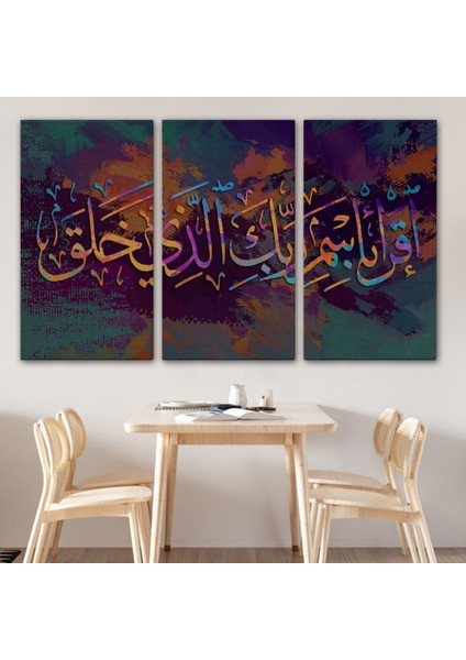 Yaradan Rabbinin Adıyla Oku (Alak Suresi 1 Ayet) Yazılı Hat Dekoratif Kanvas Tablo 3331 modelleri
