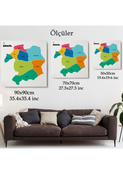 Il ve Ilçeler Haritası Bingöl, Modern Dekoratif Kanvas Tablo, Duvar Dekoru 1294 modelleri