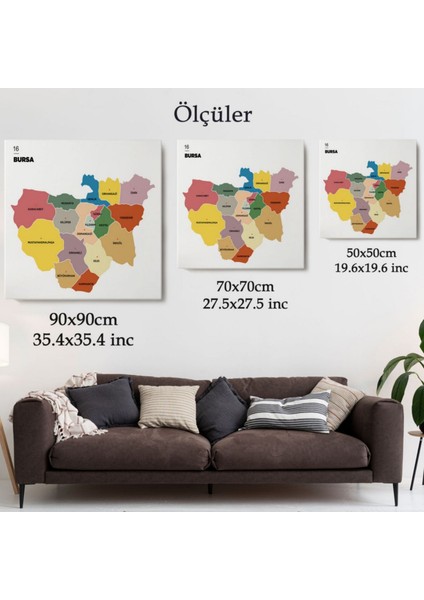 Il ve Ilçeler Haritası Bursa, Modern Dekoratif Kanvas Tablo, Duvar Dekoru 1307 modelleri