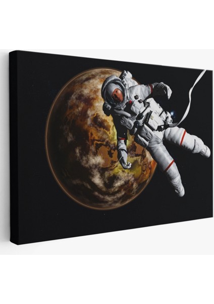 Gezegenin Arka Planındaki Astronot, Sanatsal Dekoratif Kanvas Tablo, Duvar Dekoru 1182