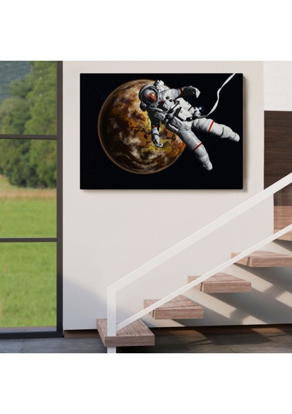 Gezegenin Arka Planındaki Astronot, Sanatsal Dekoratif Kanvas Tablo, Duvar Dekoru 1182 indirimleri