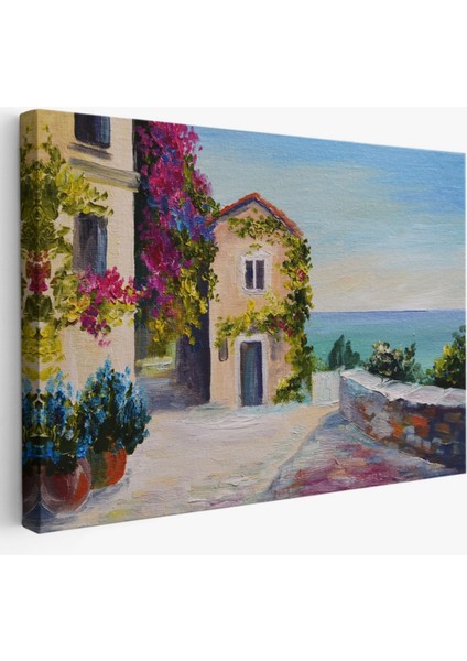 Santorinide Deniz Manzaralı Ev, Modern Dekoratif Kanvas Tablo, Duvar Dekoru 1186