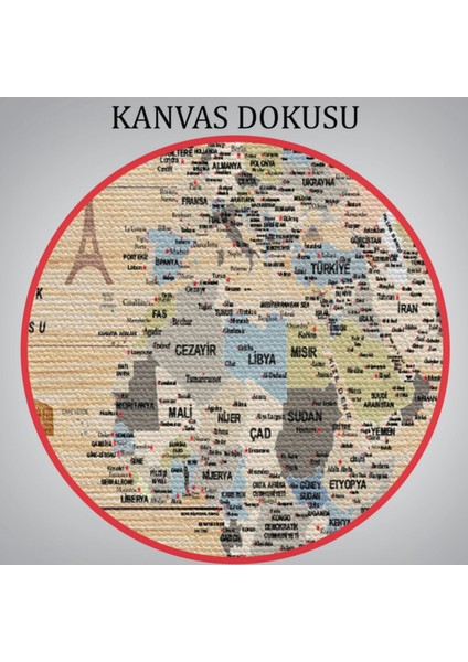 Ahşap Görünüm Sembollü Türkçe Dünya Haritası Dekoratif Kanvas Tablo, Duvar Dekoru 2923
