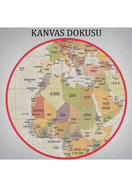 Meridyenli Ingilizce Dünya Haritası Renkli Dekoratif Kanvas Tablo, Duvar Dekoru 1078