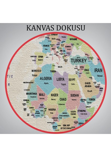 Ülke Başkentli Okyanuslu Ingilizce Dünya Haritası Dekoratif Kanvas Tablo, Duvar Dekoru 2749