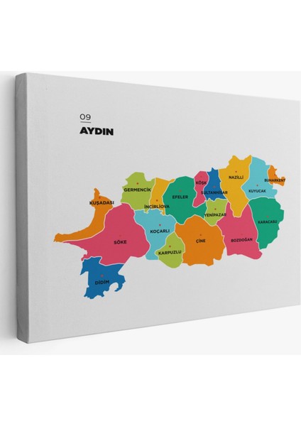 Il ve Ilçeler Haritası Aydın, Modern Dekoratif Kanvas Tablo, Duvar Dekoru 1276