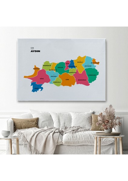 Il ve Ilçeler Haritası Aydın, Modern Dekoratif Kanvas Tablo, Duvar Dekoru 1276 fiyatları