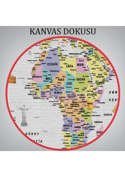 Detaylı Sembollü Bayraklı Türkçe Dünya Haritası Dekoratif Kanvas Tablo, Duvar Dekoru 2846