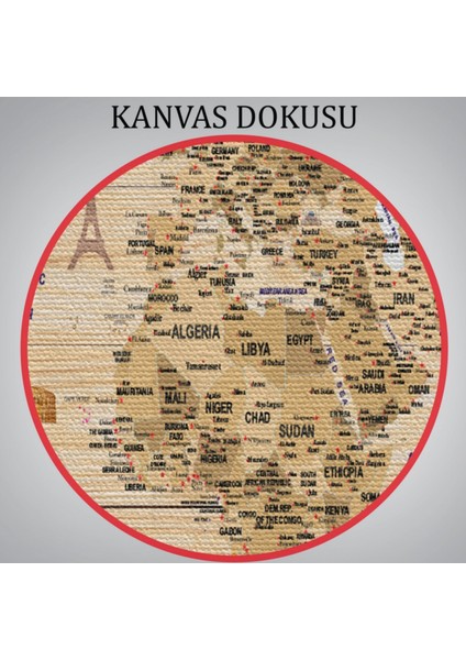 Ahşap Görünüm Sembollü Ingilizce Dünya Haritası Dekoratif Kanvas Tablo, Duvar Dekoru 2944