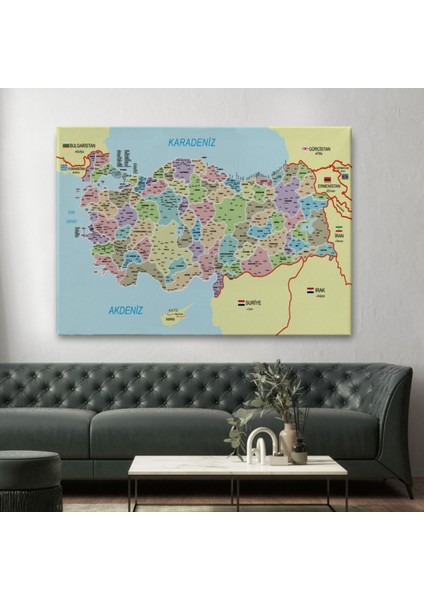 Komşulu Il ve Ilçe Detaylı Türkiye Haritası, Harita Dekoratif Kanvas Tablo, Duvar Dekoru 3016 fiyatları