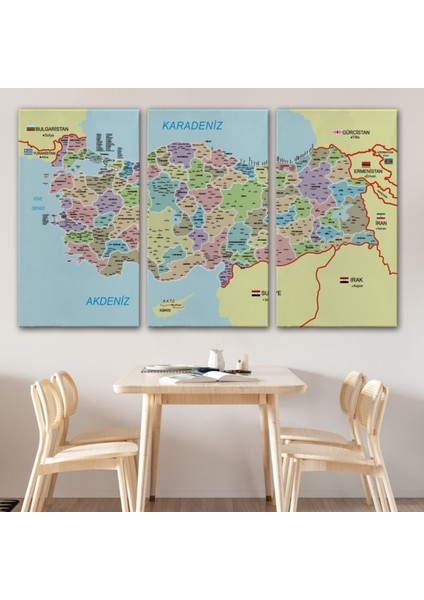 Komşulu Il ve Ilçe Detaylı Türkiye Haritası, Harita Dekoratif Kanvas Tablo, Duvar Dekoru 3016 modelleri