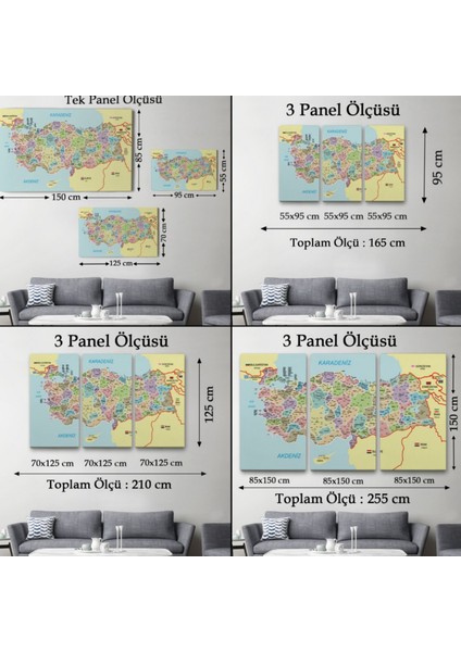 Komşulu Il ve Ilçe Detaylı Türkiye Haritası, Harita Dekoratif Kanvas Tablo, Duvar Dekoru 3016 fırsatları
