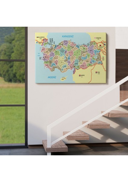 Komşulu Il ve Ilçe Detaylı Türkiye Haritası, Harita Dekoratif Kanvas Tablo, Duvar Dekoru 3016 indirimleri