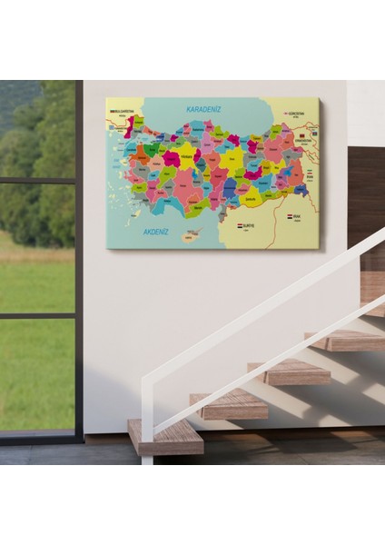 Eğitici Sınır Komşulu Türkiye Haritası, Harita Dekoratif Kanvas Tablo, Duvar Dekoru 3080 indirimleri
