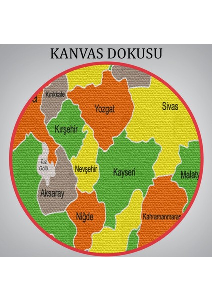 Eğitici Sınır Komşulu Türkiye Haritası, Harita Dekoratif Kanvas Tablo, Duvar Dekoru 3083
