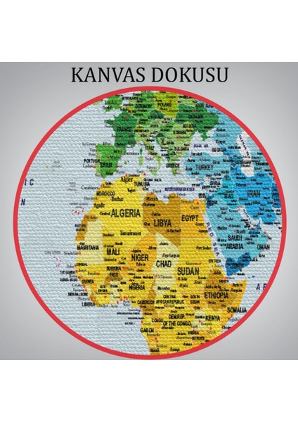 Renkli Zeminli Detaylı Ingilizce Dünya Haritası, Harita Dekoratif Kanvas Tablo, Duvar Dekoru 1700