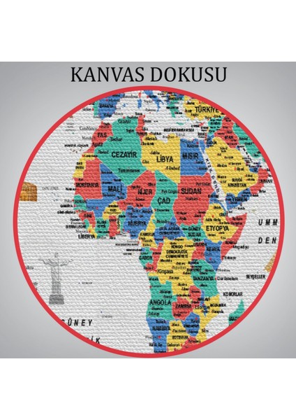 Detaylı Sembollü Bayraklı Türkçe Dünya Haritası Dekoratif Kanvas Tablo, Duvar Dekoru 2866