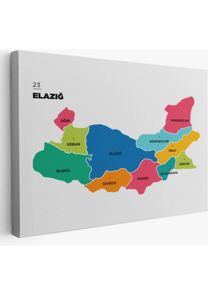 Il ve Ilçeler Haritası Elazığ, Modern Dekoratif Kanvas Tablo, Duvar Dekoru 1330
