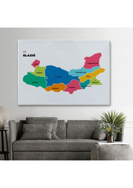 Il ve Ilçeler Haritası Elazığ, Modern Dekoratif Kanvas Tablo, Duvar Dekoru 1330 fiyatları