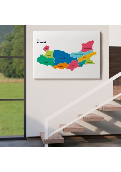 Il ve Ilçeler Haritası Elazığ, Modern Dekoratif Kanvas Tablo, Duvar Dekoru 1330 fırsatları