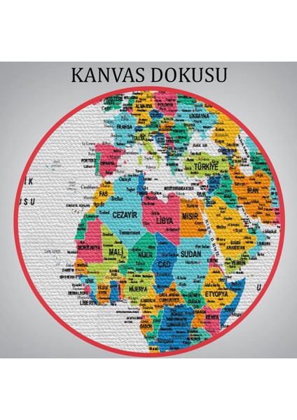 Detaylı Eğitici Türkçe Dünya Haritası Renkli Dekoratif Kanvas Tablo, Duvar Dekoru 1628