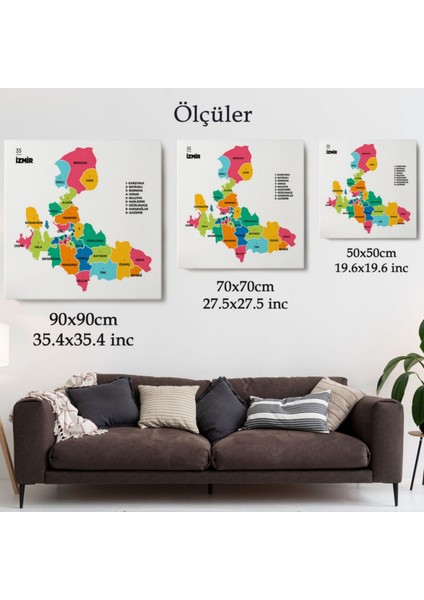 Il ve Ilçeler Haritası Izmir, Modern Dekoratif Kanvas Tablo, Duvar Dekoru 1367 modelleri