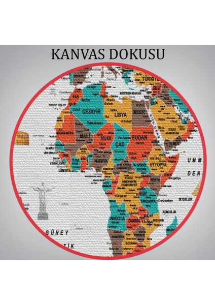 Detaylı Sembollü Bayraklı Türkçe Dünya Haritası Dekoratif Kanvas Tablo, Duvar Dekoru 2844