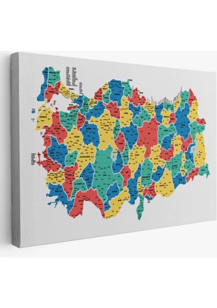 Eğitici Il ve Ilçe Detaylı Türkiye Haritası, Harita Dekoratif Kanvas Tablo, Duvar Dekoru 3047