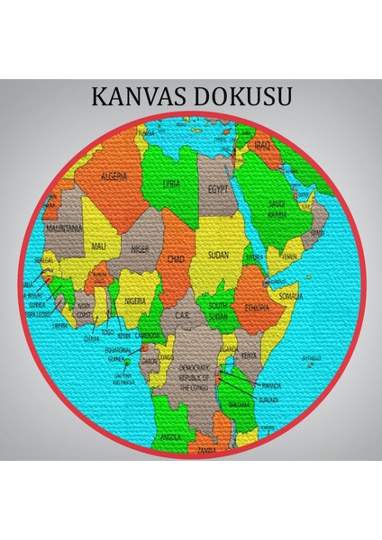 Mavi Zemin Ingilizce Dünya Haritası Renkli Dekoratif Kanvas Tablo, Duvar Dekoru 1048