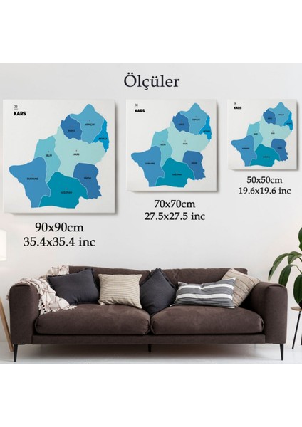 Il ve Ilçeler Haritası Kars, Modern Dekoratif Kanvas Tablo, Duvar Dekoru 1381 modelleri