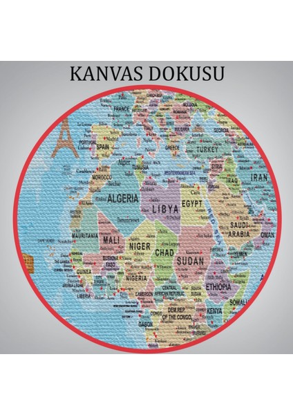 Detaylı Ingilizce Dünya Haritası, Harita Dekoratif Kanvas Tablo, Duvar Dekoru 2013